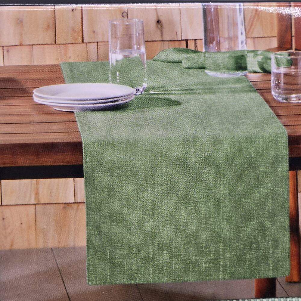Lauren Ralph Green Woven Heavyweight Table Runner 15x72" Water Repellent NEW!
